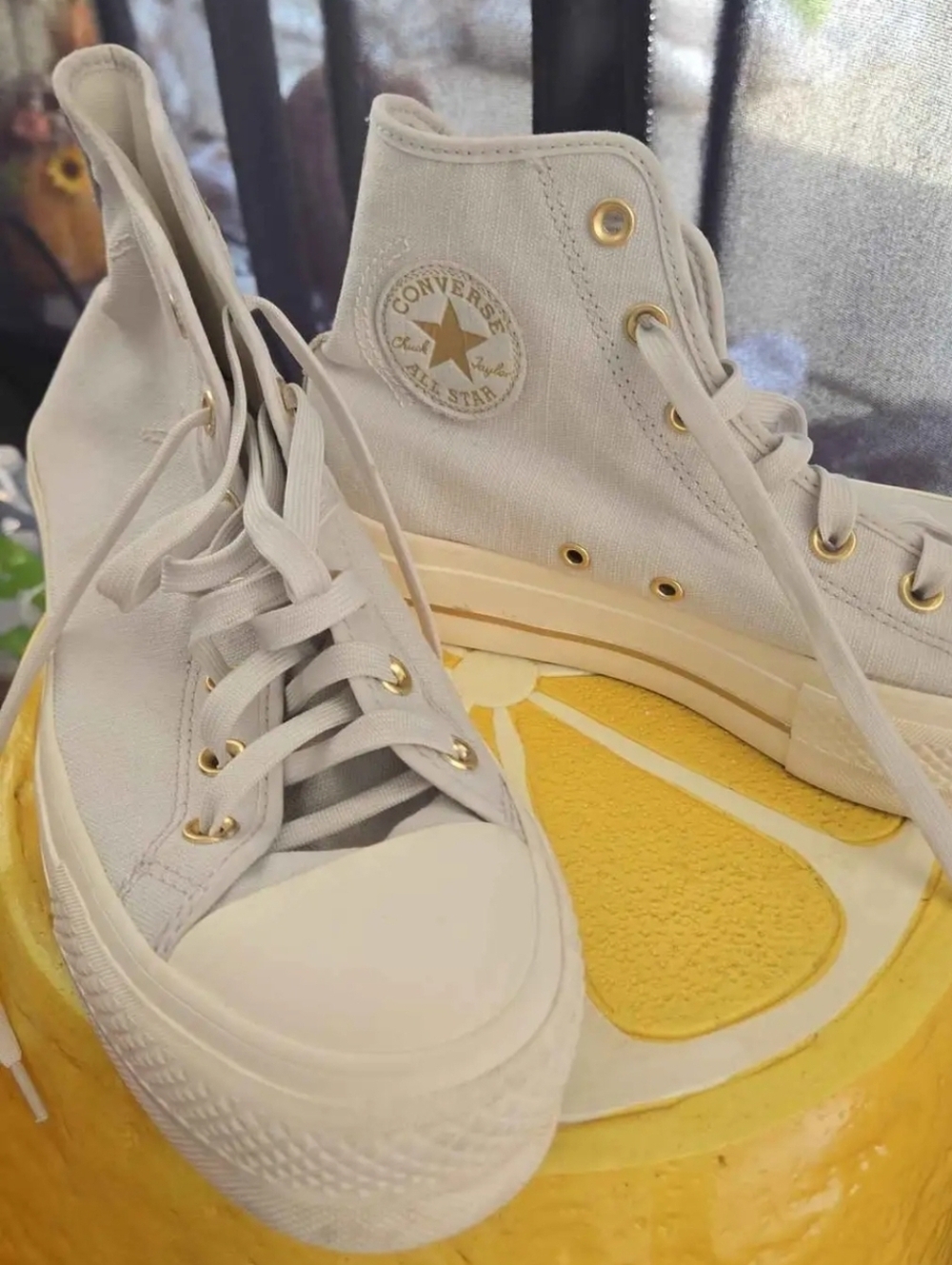 Converse High Top Sneakers in Cream with Gold Accents
